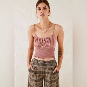 Urban Outfitters Emma Cupro Smocked Cami Terra Cotta Rust Crop Top M NWT